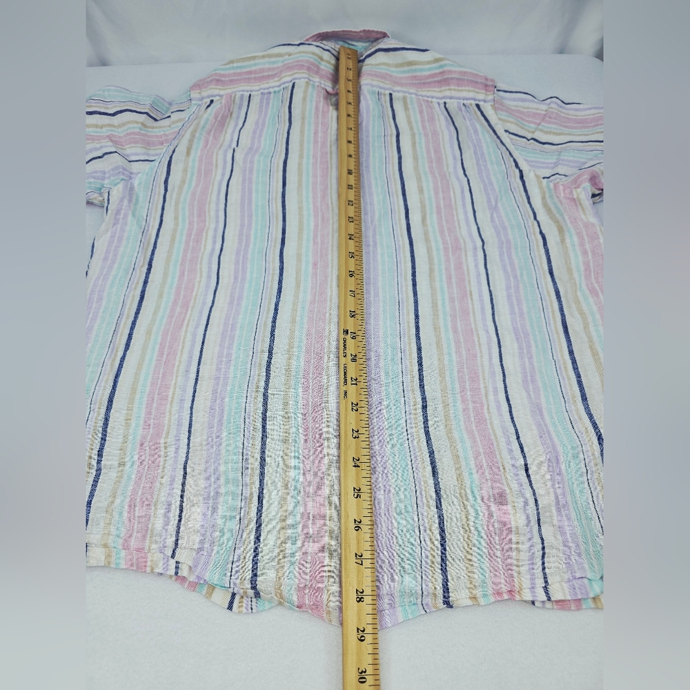 Club Room Luxury Men's Button Front Stripe Linen Shirt Pastel Size Large X-1561 - Picture 4 of 7